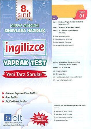 8. Sınıf İngilizce Yaprak Test